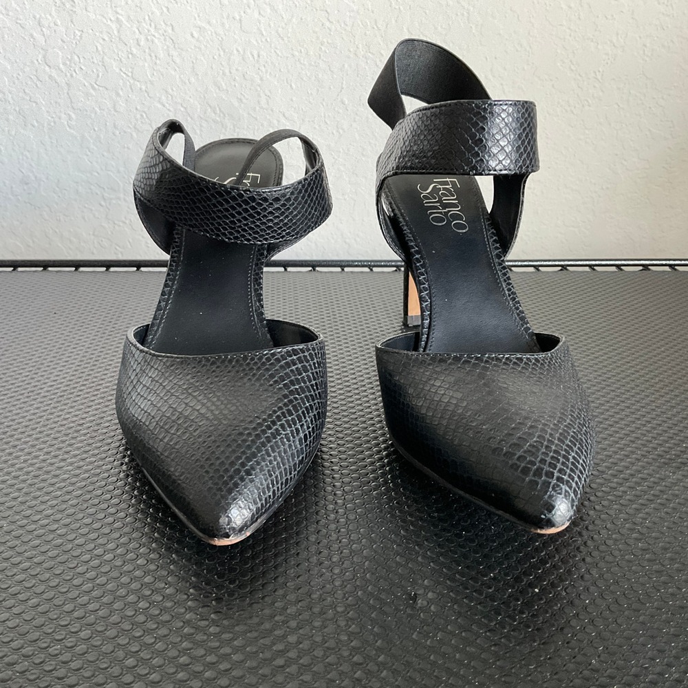 Franco Sarto Lima Black Snake Embossed Pointed Toe D'Orsay Pumps Size 8 - Picture 8 of 12
